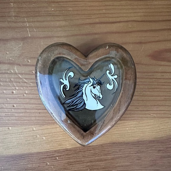 Vintage Wooden Heart Unicorn Jewelry Trinket Box - Picture 2 of 5